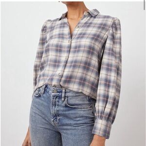 RAILS Angelica Button Down Flannel Plaid Shirt in Natural Marine Pink